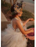 Lace Ruffled Tulle Cross Back Flower Girl Dress With Cape